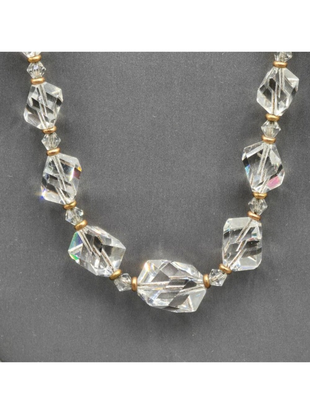 Vintage Art Deco Crystal Bead Necklace 18" Gold Filled Filigree Clasp